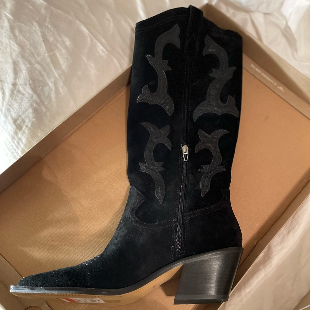 Black suede cowboy boots brand new